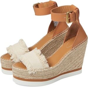 See By Chloe Glyn Fringe Wedge Sandals in Cream Platform Size 6